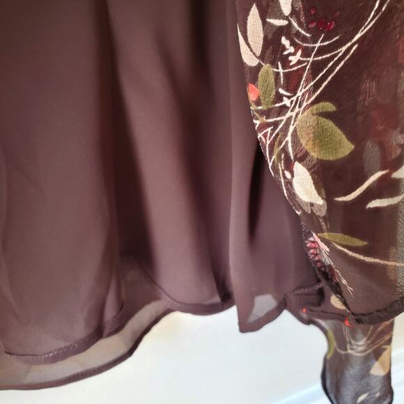 Women 90s Y2K Nature Fairy Goblincore Silk Blouse Top M  Brown Floral Sheer - Picture 6 of 14